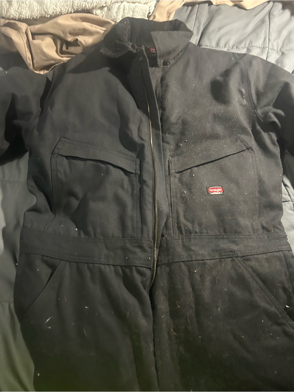 Wrangler Black Zip-Front insulated coveralls red logo